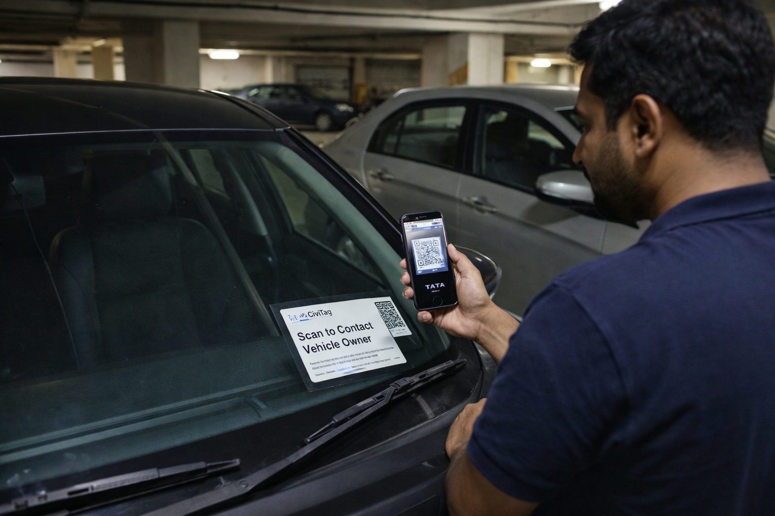 CiviTag QR code on vehicle windshield